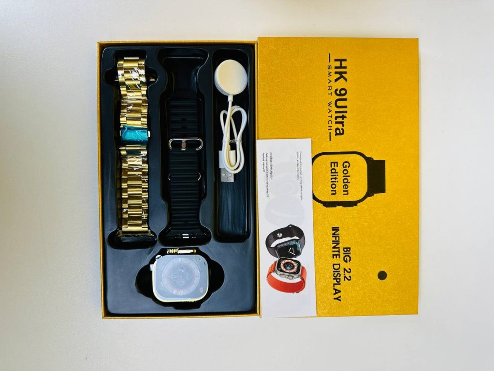 HK 9Ultra Smartwatch Golden Edition (Dual Straps) – Black Color