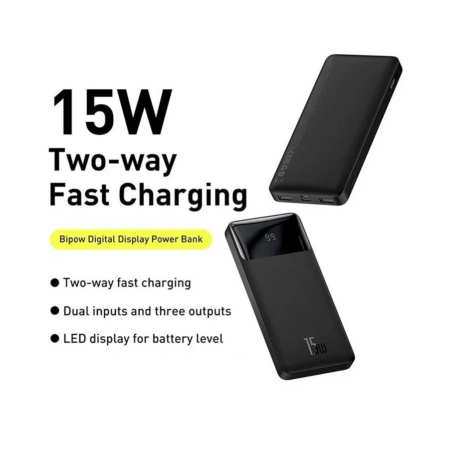 Baseus PPBD050001 Bipow 10000mAh Black 15W Power Bank with Digital Display #PPBD050001