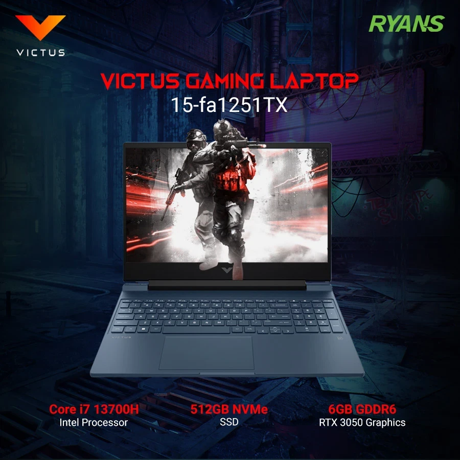 HP Victus Gaming 15-fa1251TX Intel Core i7 13700H 8GB RAM 512GB SSD 15.6 Inch FHD Display Performance Blue Gaming Laptop