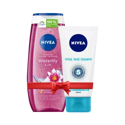 Nivea Shower Gel Waterlily & Oil 250 ml and Face Wash Total Face Cleanup 114 gm (Combo Pack)