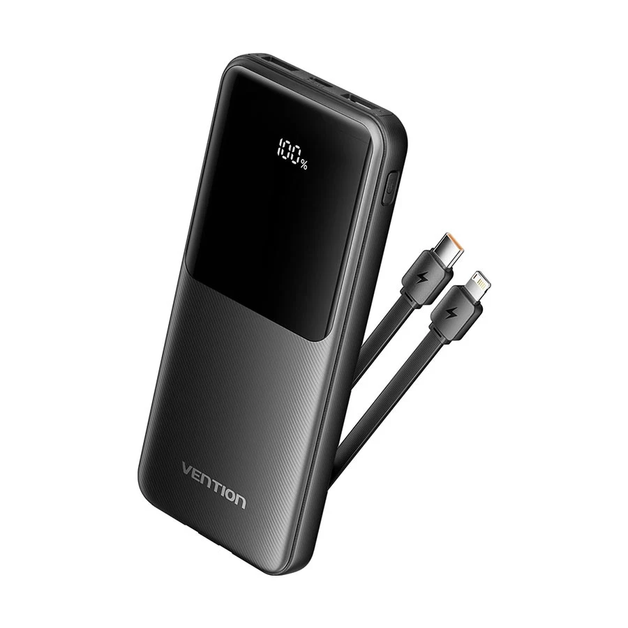 Vention FHOB0 Dual Cable 10000mAh Black 22.5W Power Bank with Digital Display #FHOB0