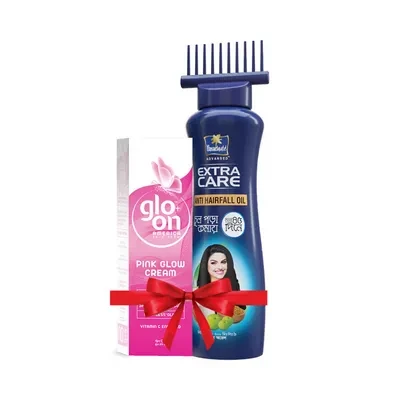 Parachute Advansed Extra Care Anti Hairfall Oil 300 ml & Glo-On Pink Glow Cream 50 gm Combo